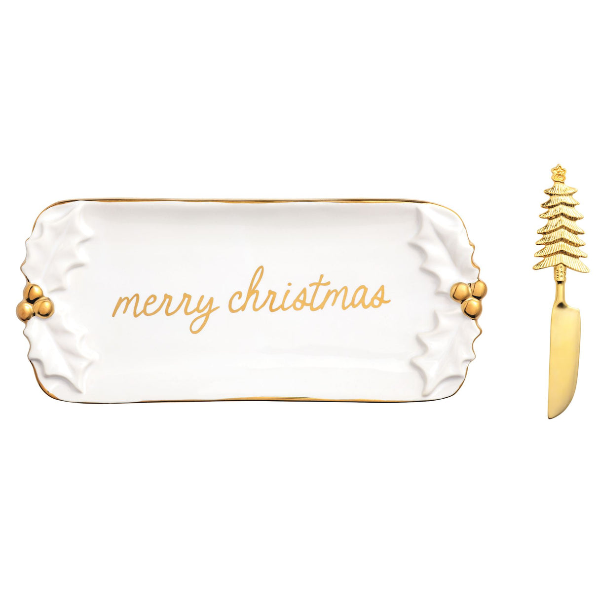Gold Holly Butter Dish Set