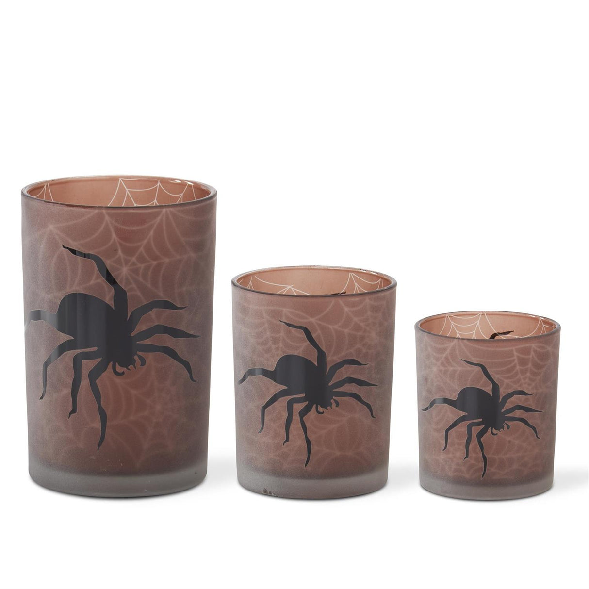 Spider Frosted Glass Votives w/Amber & Web Interiors