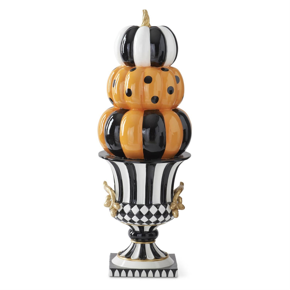 27 Inch Orange Black & White Resin 3 Stack Pumpkin