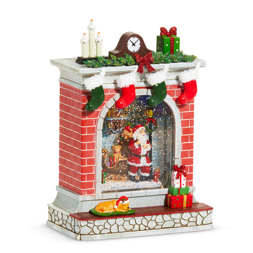 GLOBE #59 -10" Dog Santa Lighted Water Fireplace