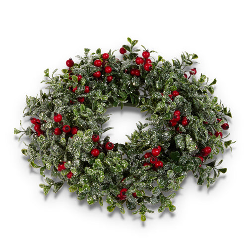 12" Iced Berry and Boxwood Mini Wreath-Candle Ring