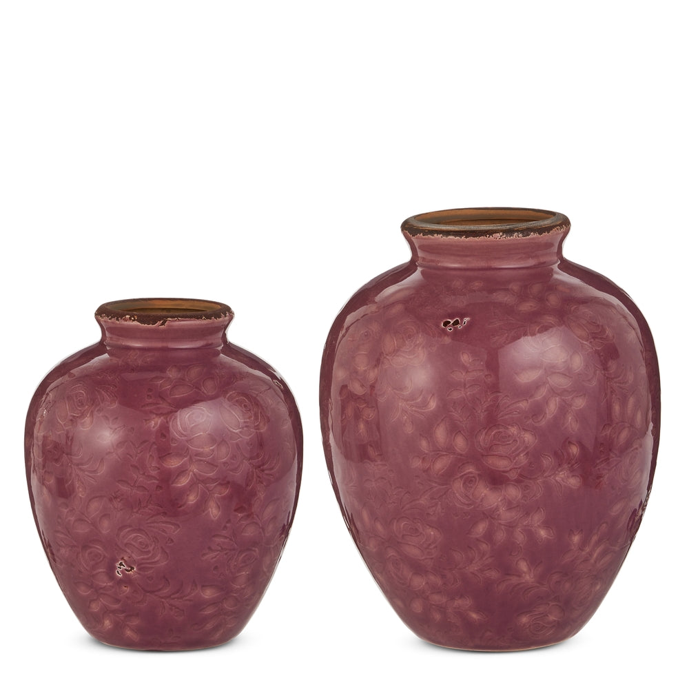 Dark Pink Debossed Floral Vase