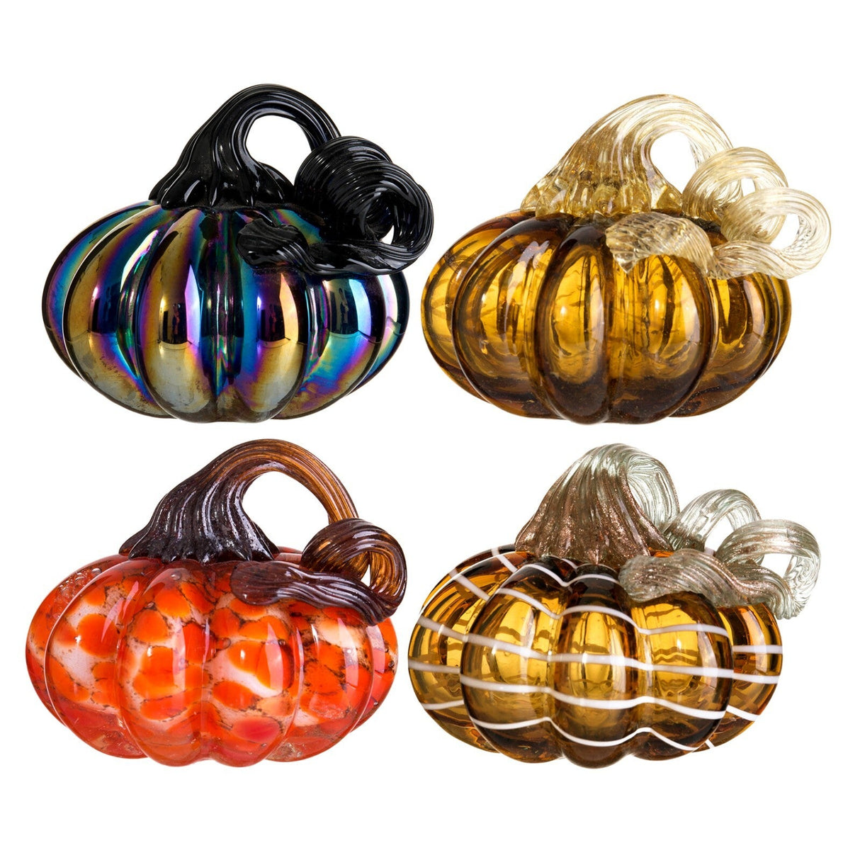 3.5" - Glass Pumpkin With Curly Stem