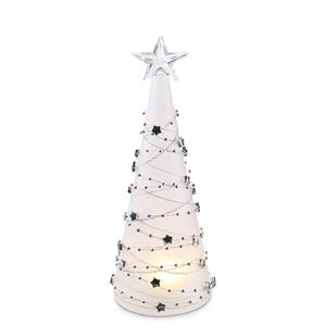 3 Frosted Glass Silver Star Garland LED Christmas Trees w/Timers
