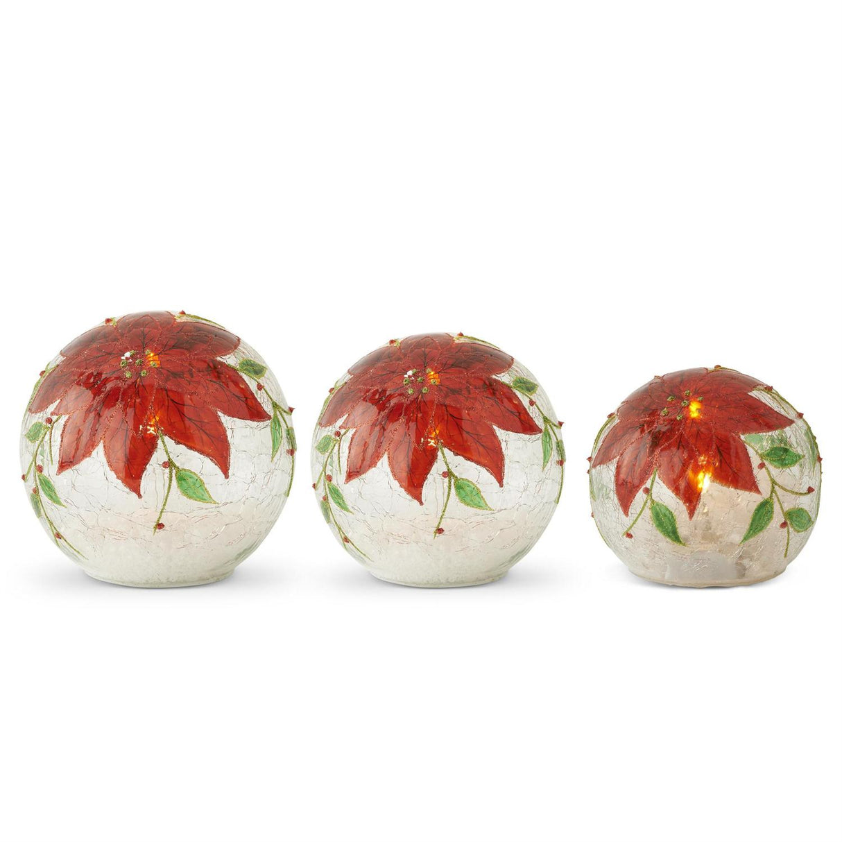 3 Round Clear Glass LED Snowy Poinsettia