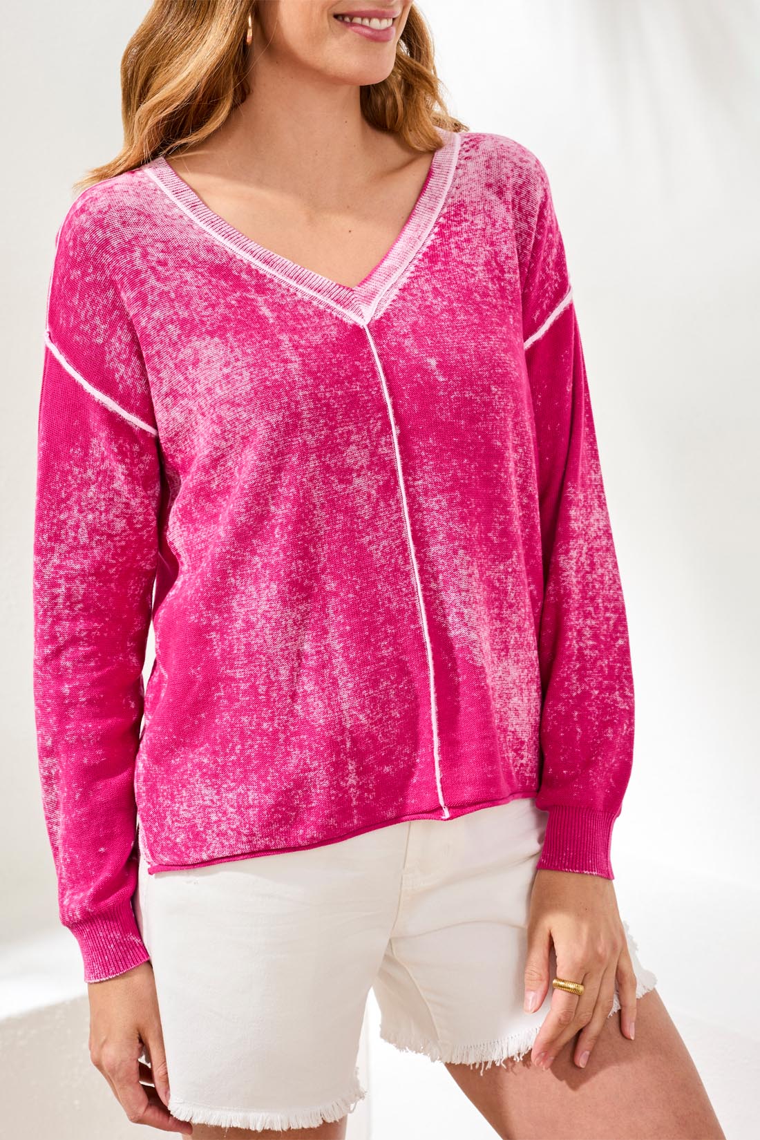 Lightweight Cotton V-Neck Sweater With Special Wash