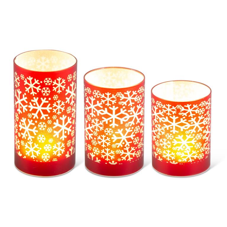 3 Red Laser Engraved Snowflake LED Cylinder