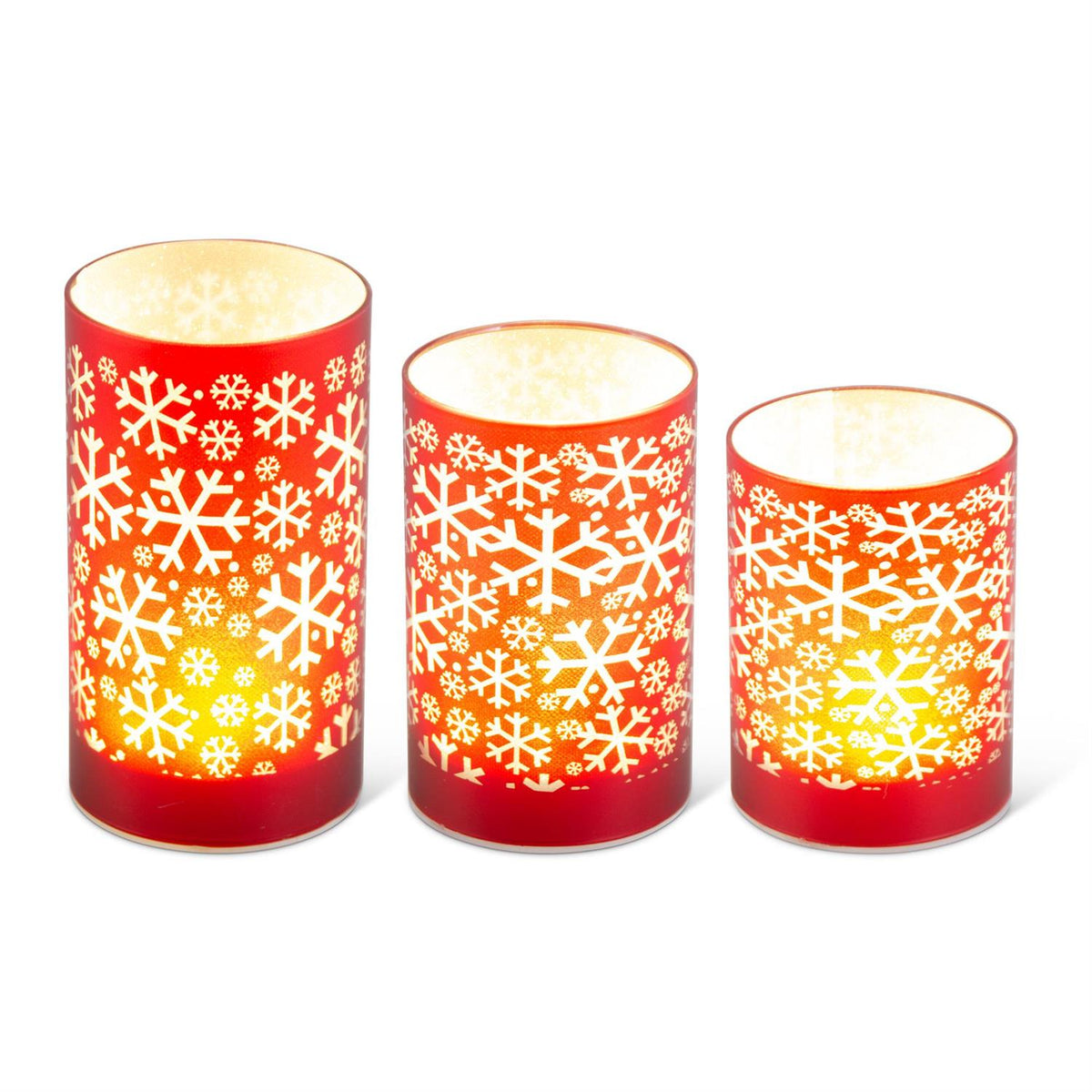 3 Red Laser Engraved Snowflake LED Rotating Cylinders w/Timers