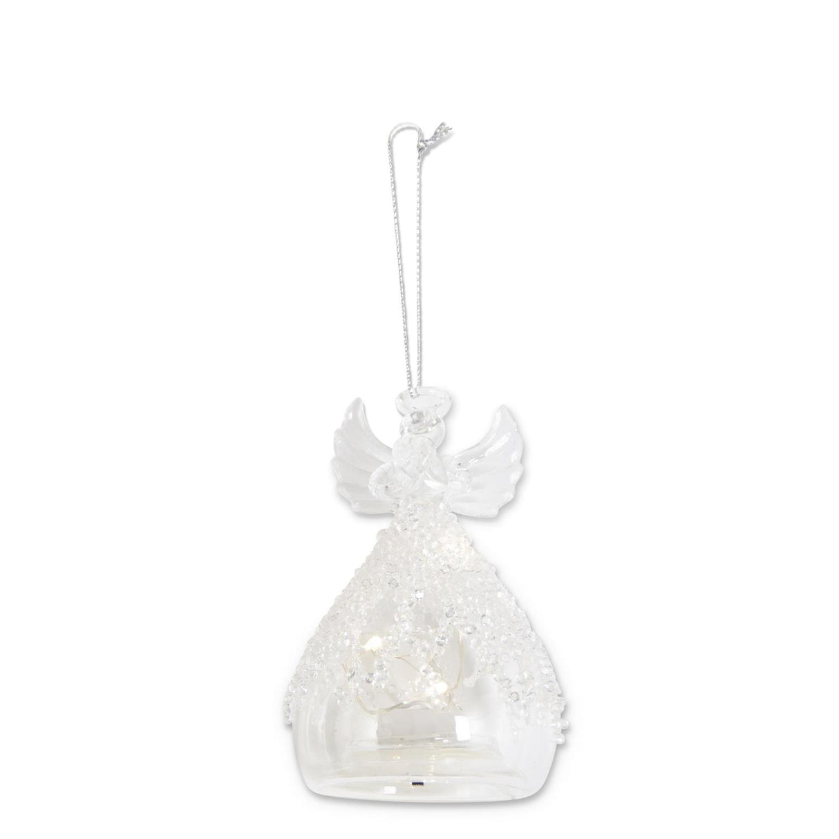 4 Inch Clear Glass Lattic Bead LED Angel Ornament