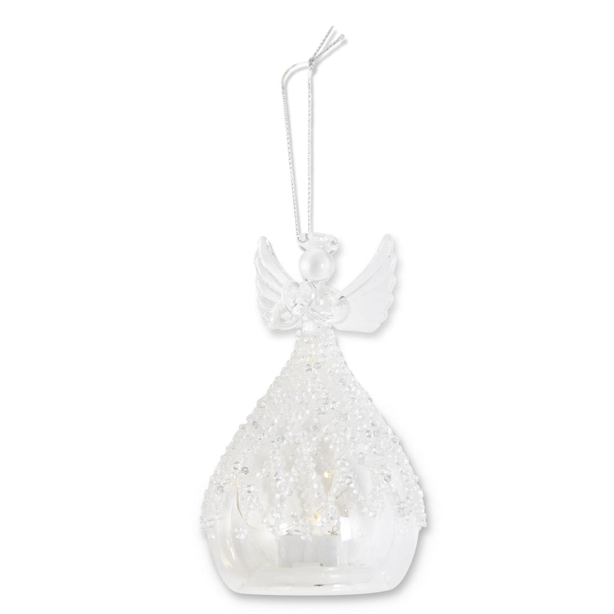 5.25 Inch Clear Glass Lattic Bead LED Angel Ornament