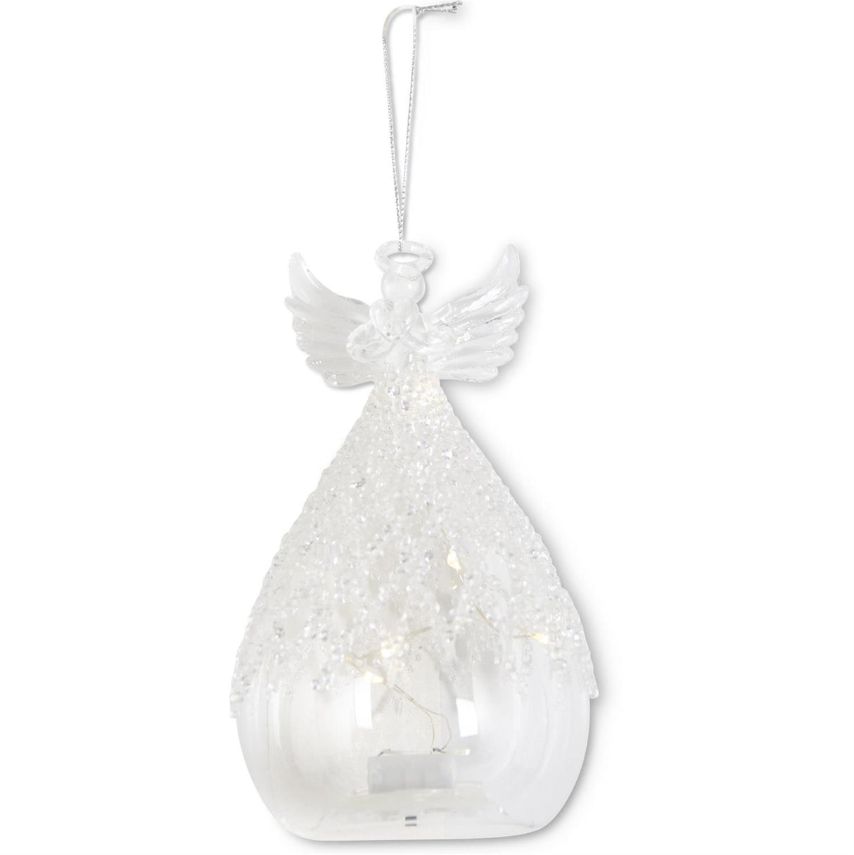 6.25 Inch Clear Glass Lattic Bead LED Angel Ornament