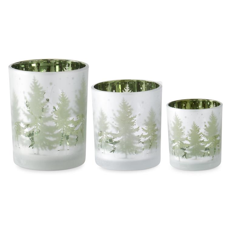 Frosted Glass w/Green Interior Deer Candle Holder *