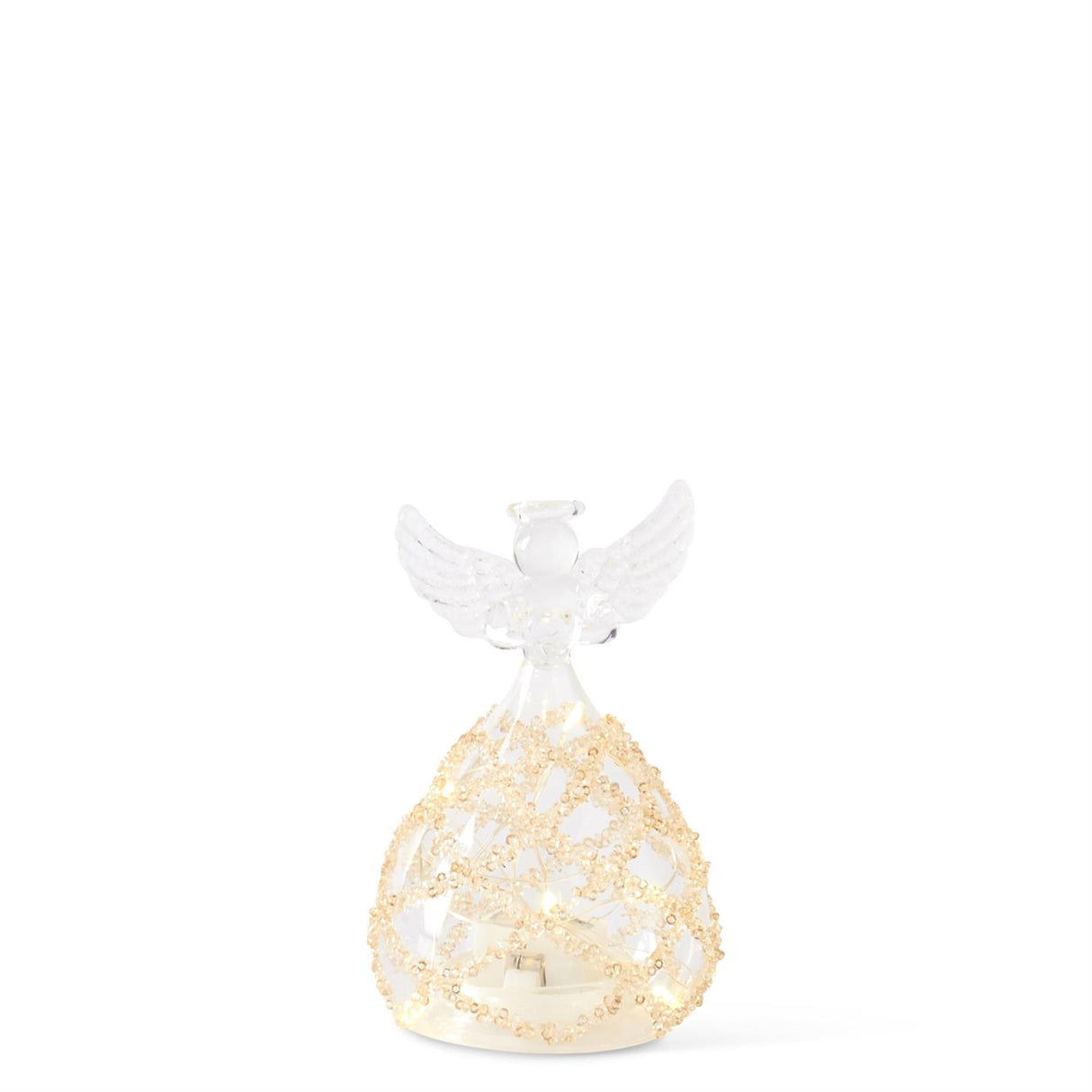4.5 Inch Clear Glass Lattice Gold Bead LED Angel