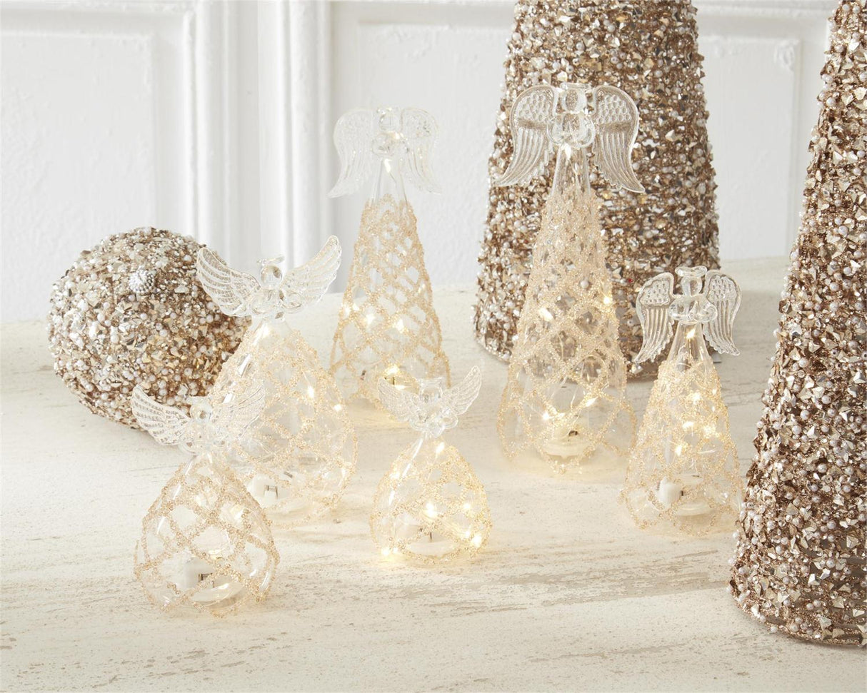 4.5 Inch Clear Glass Lattice Gold Bead LED Angel