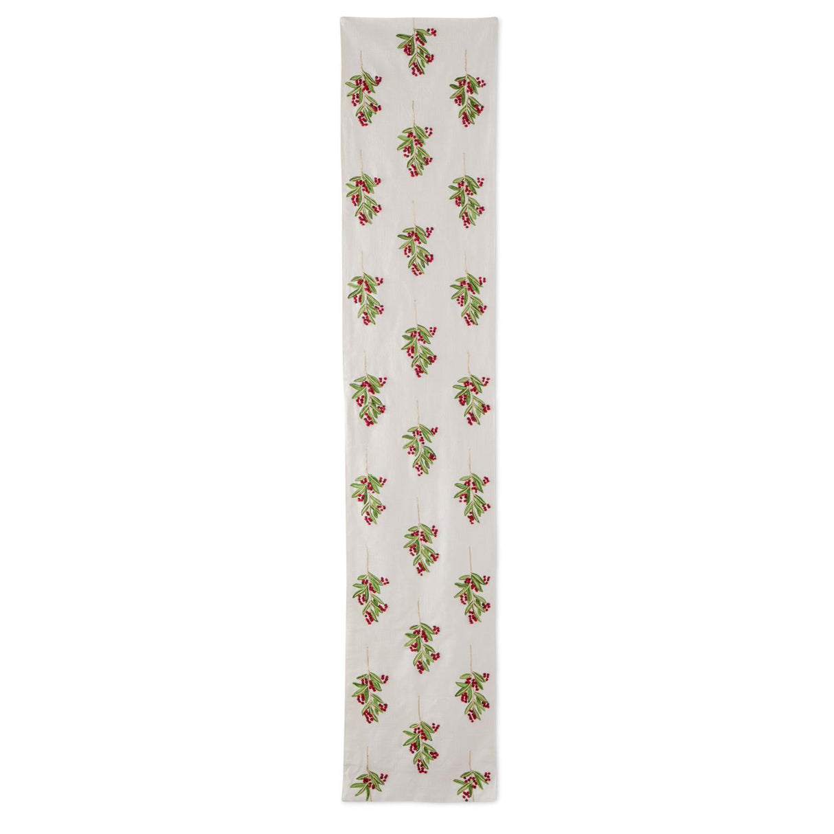 72 Inch Cream Cotton Table Runner w/Holly Leaves & Berries