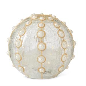 3 Clear Glass & Gold Glitter w/Pearls LED Globes w/Timers