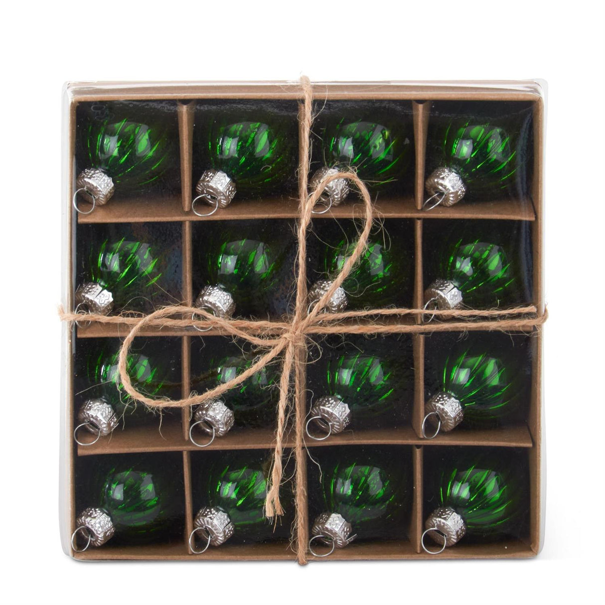 Box of 16 Mini 1 Inch Green Glass Ornaments
