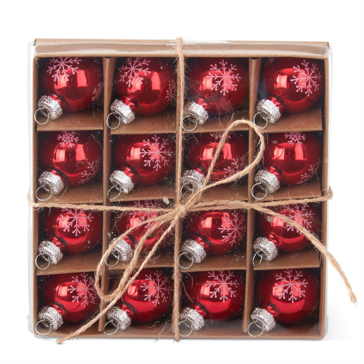 Box of 16 Mini 1 Inch Red Snowflake Glass Ornament