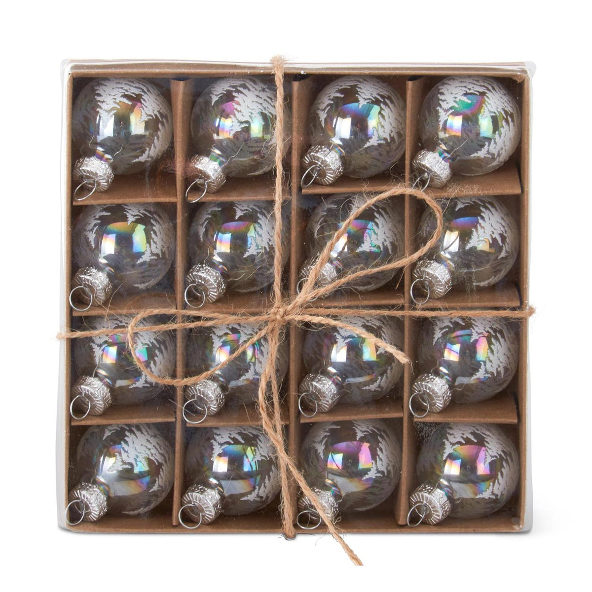 Box of 16 Mini 1 Inch Clear Iridescent Tree Glass Ornaments