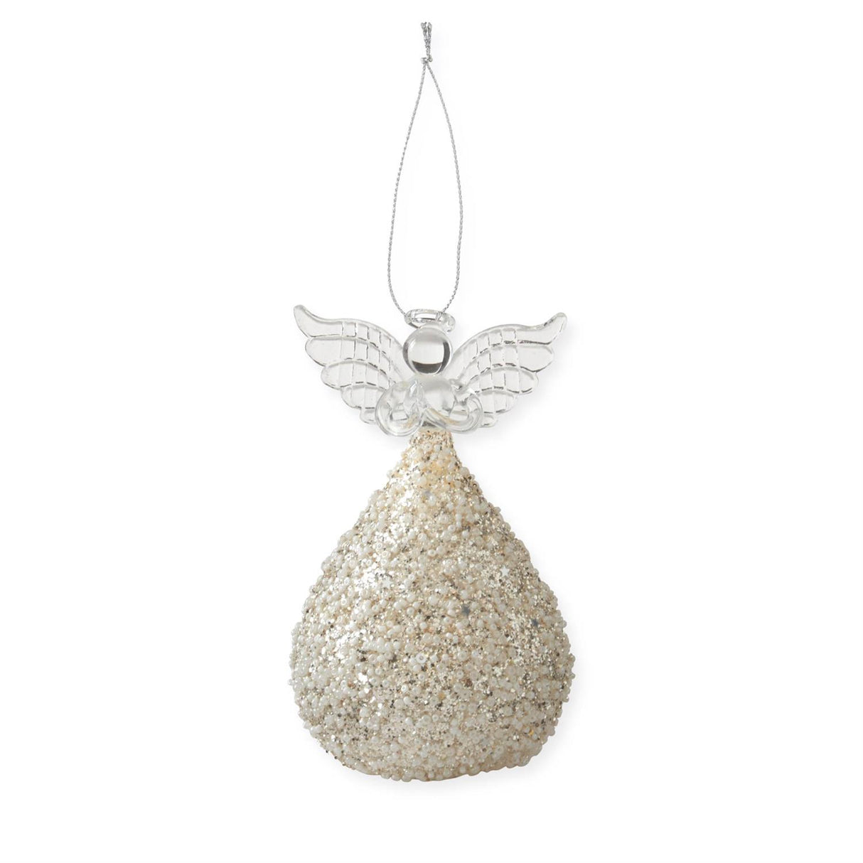 5 Inch Gold Glittered & White Seed Bead LED Angel w/Timer