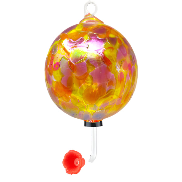 Local Handblown Glass Hummingbird Feeder - Round