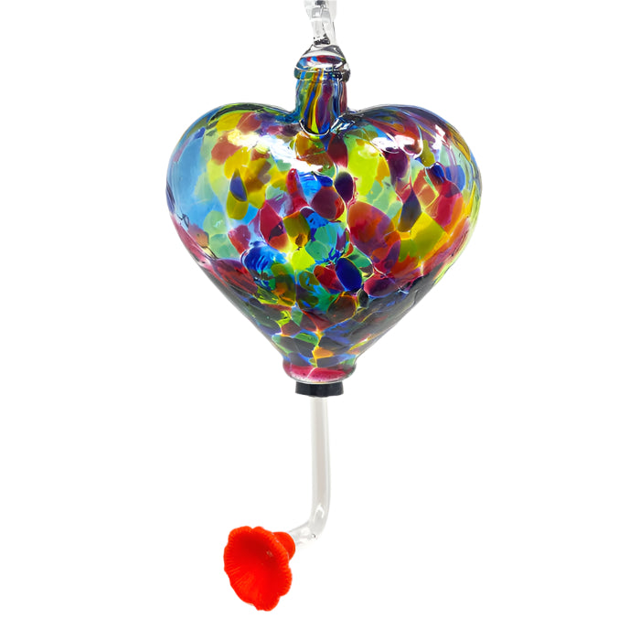 Local Handblown Glass Hummingbird Feeder - Heart