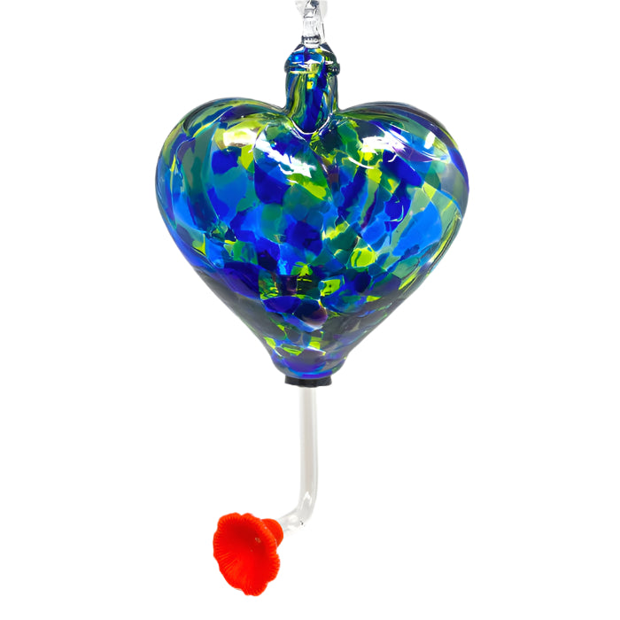 Local Handblown Glass Hummingbird Feeder - Heart