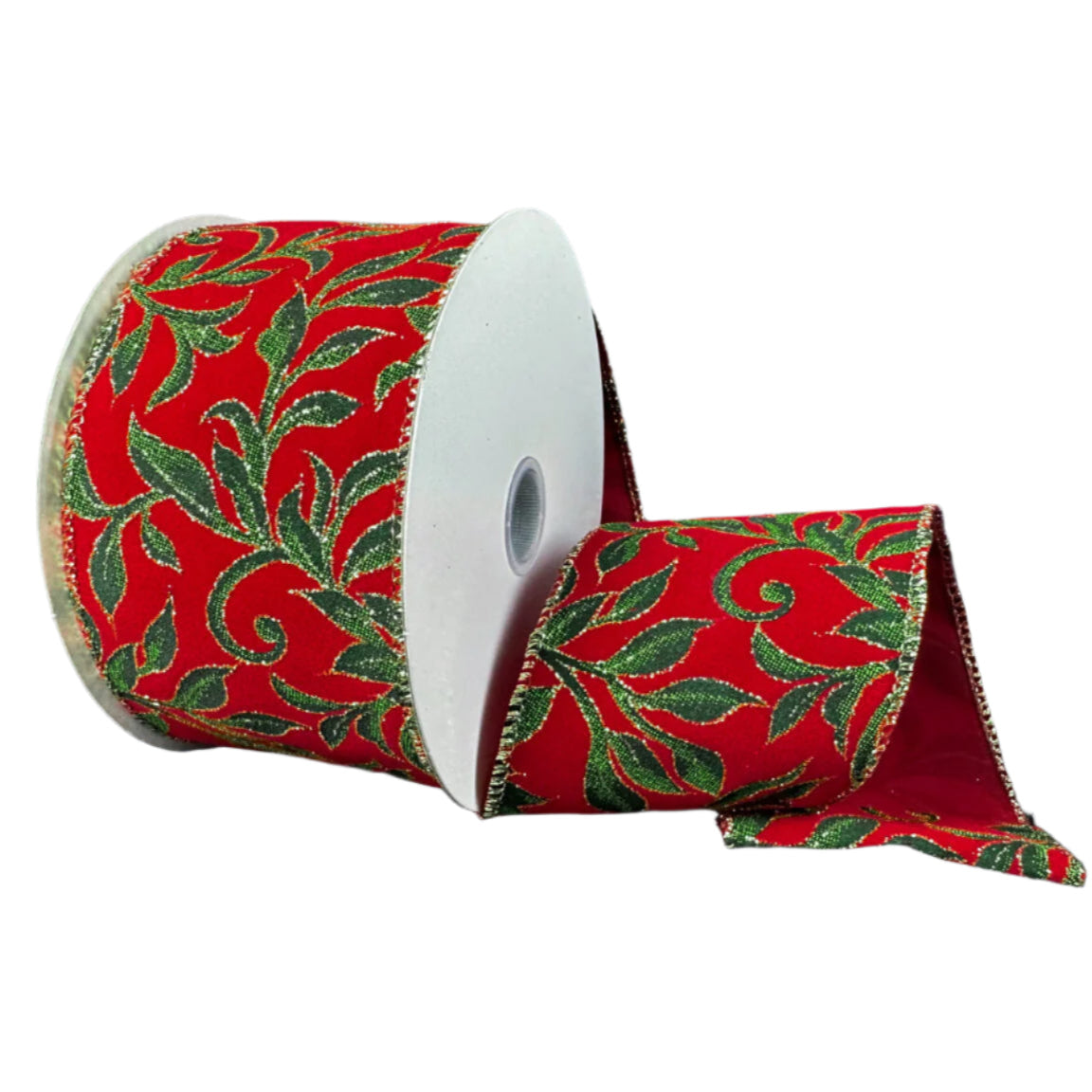 Red Velvet Gold Vine Swirls Ribbon - 2.5" x 10y