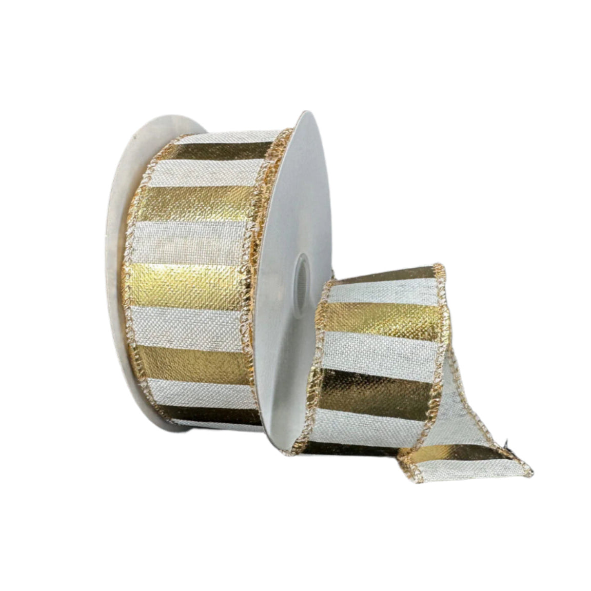 White + Gold Embossed Big Stripe Ribbon - 1.5" x 10y