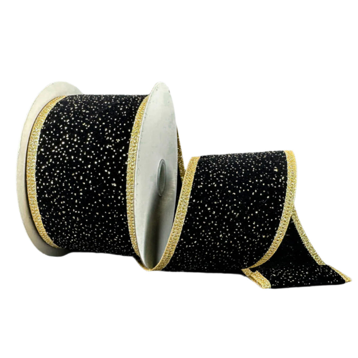 Black Velvet + Gold Sparkle Edge Ribbon - 2.5" x 10y