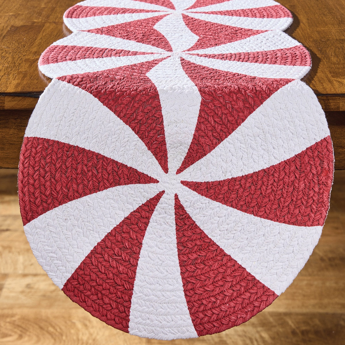 Peppermint Candy Print Braid Table Runner 15"X34"