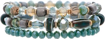 Gold and Green Ceramic Glass 2 Piece Bracelet Set
