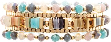 Gold and Light-Colored Glass Beads 5 PC Bracelet Set