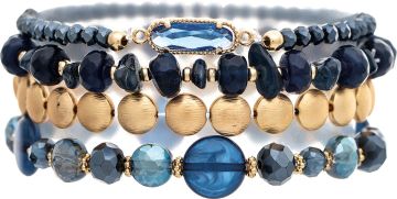 Gold and Dark Blue Stone Bead Glass 4 PC Bracelet Set