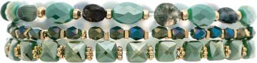 Gold and Green Mixed Beads 3 Piece Bracelet Set