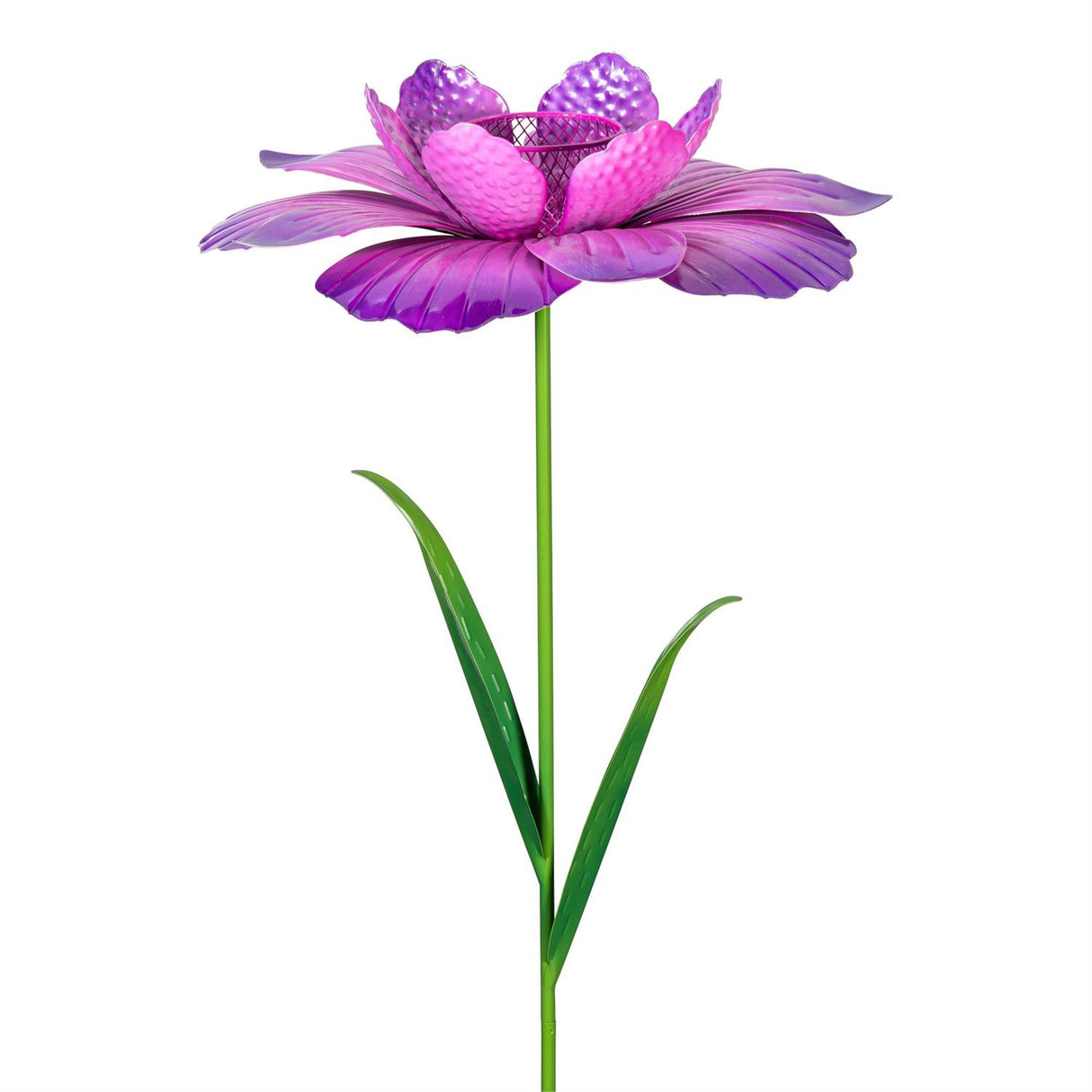 Metal Flower Garden Stake with Bird Feed - Pink