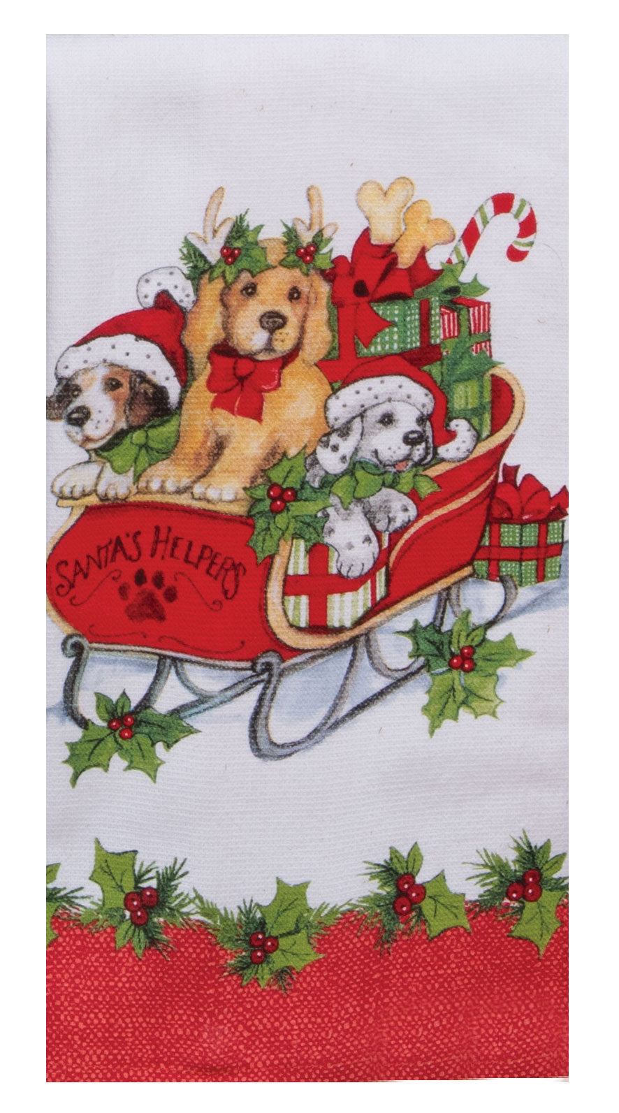Bowie Wowie Christmas Sleigh Ride Pups Dual Purpose Towel