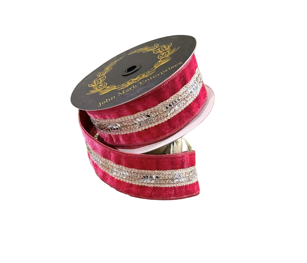 Fuschia Velvet Jewel Center Trim Double Fused-2.5x10yd