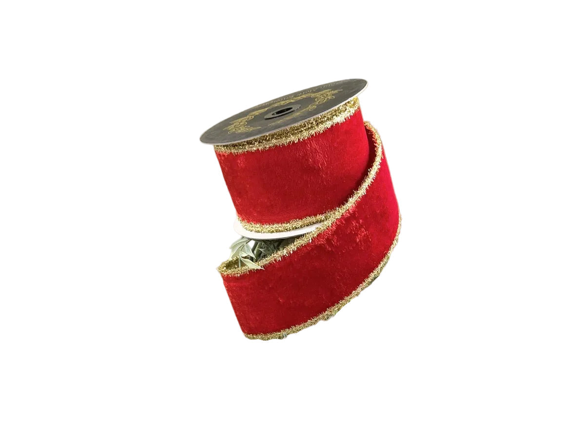 Velvet Metallic Double Fused Tinsel Edge Red-2.5x10yd