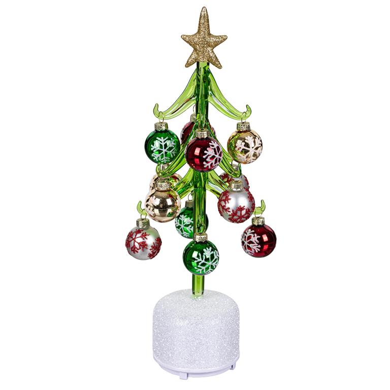 Heartfelt Cheer LED Table Decor Glass Tree with Ornaments