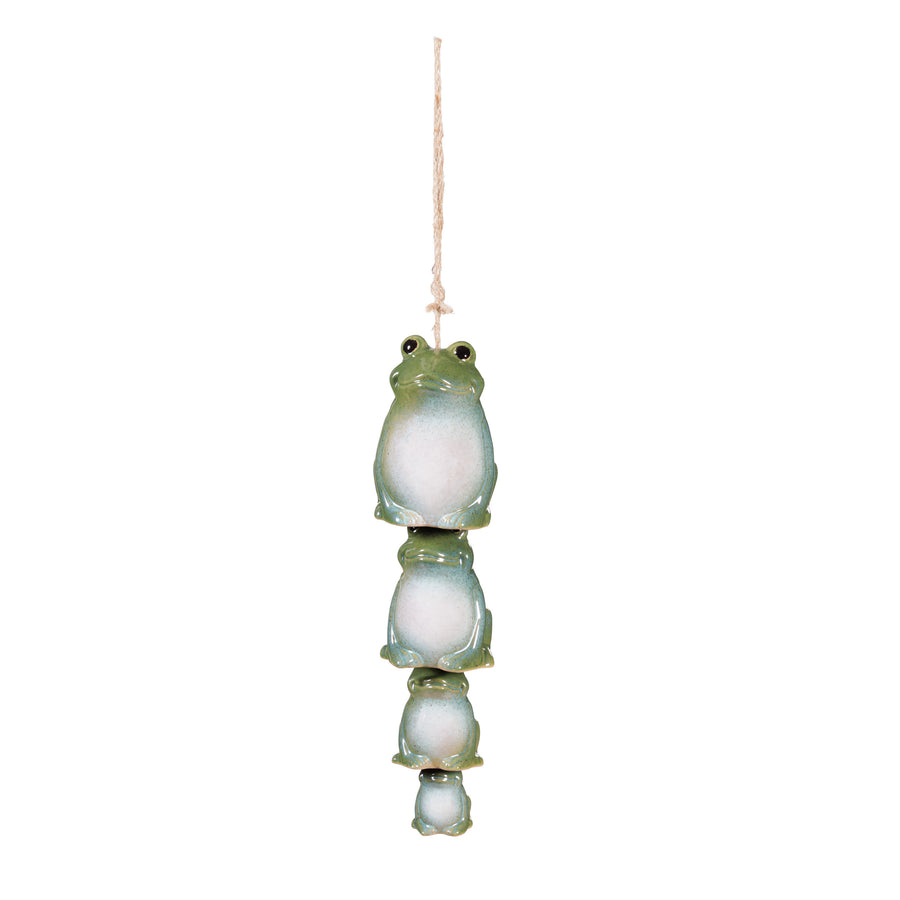 Pollinator Garden Bell - Ceramic Trio Hanging Frogs