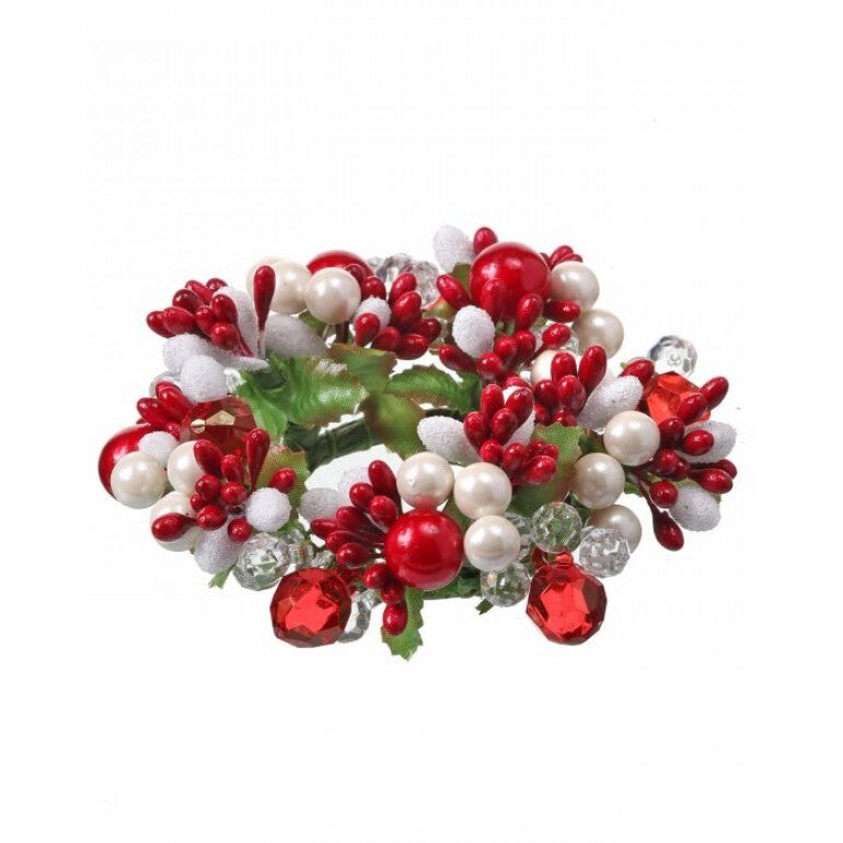 5" Pearl Berry + Jewel Candle Ring - Red + White