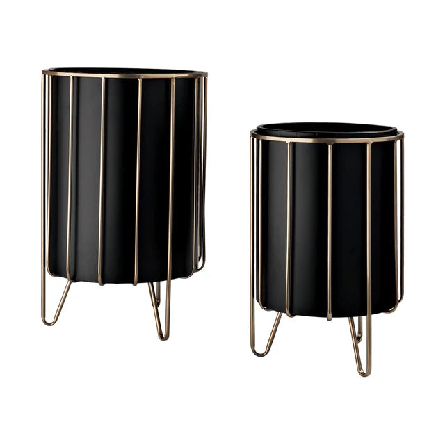 Pianta 13 x 21 Black Metal Insert Brass Frame Plant Stands