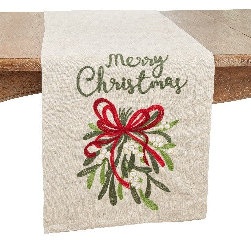 Merry Christmas Ribbon Runner - Natural - Oblong - 16"x70"