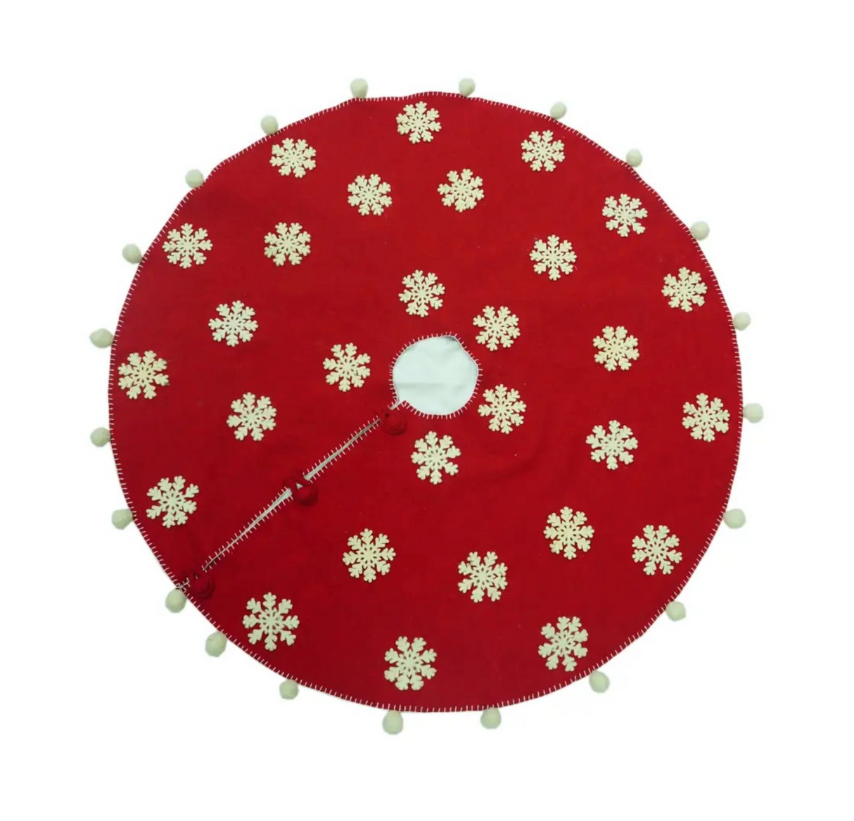 Felt Tree Skirt With Felt Snowflake And Pom Pom