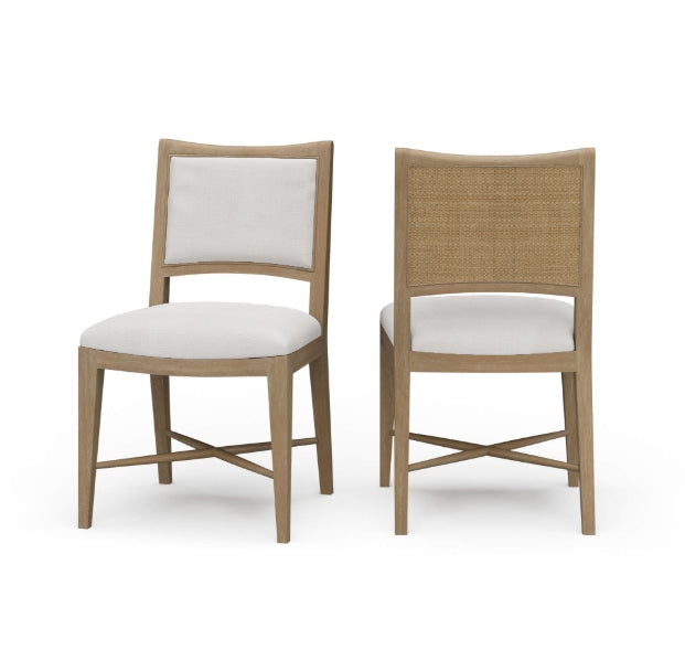 Fitzrovia Dining Chair – Off White Seat with White Rattan Back and Light Wood Frame