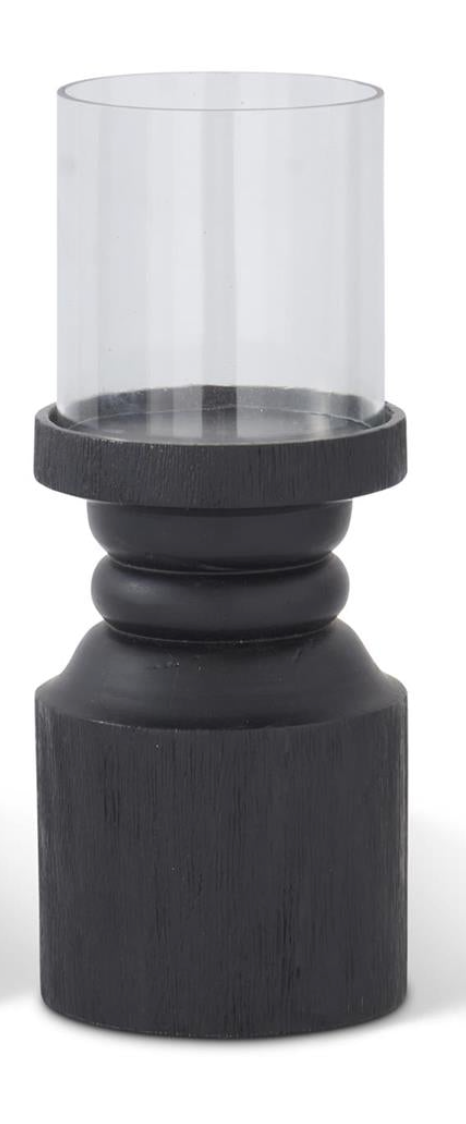 Black Pillar Candleholders w/Glass Hurricane