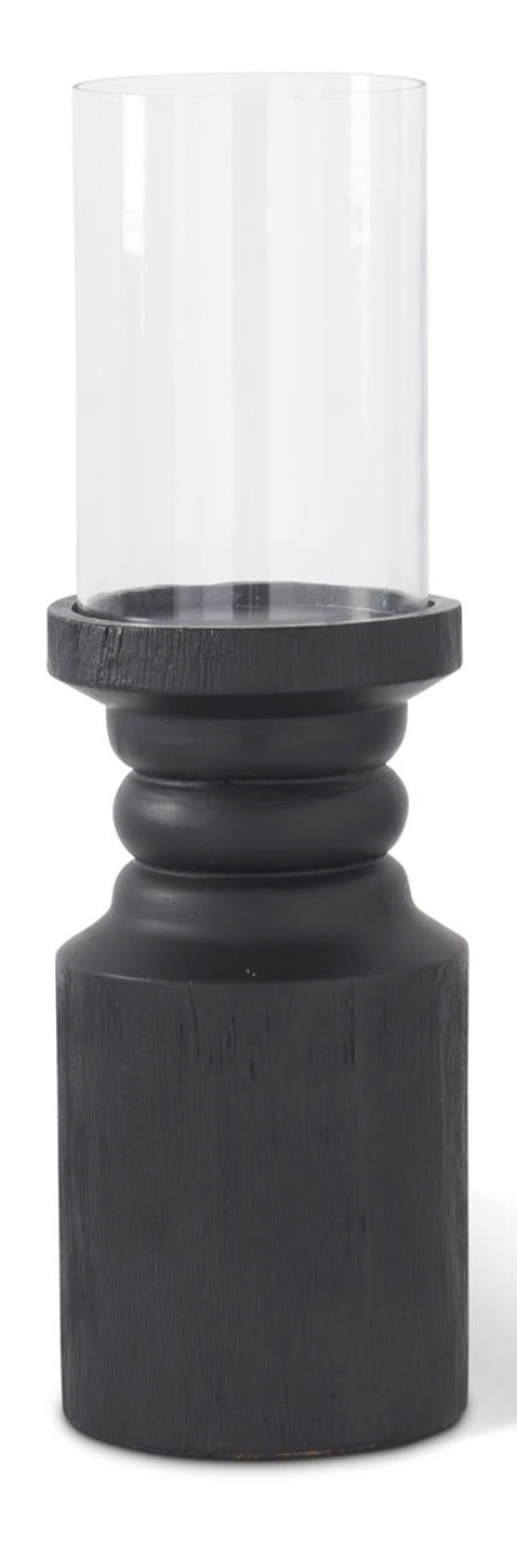 Black Pillar Candleholders w/Glass Hurricane