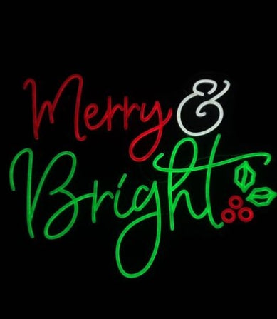 24"W MERRY BRIGHT LIGHTED SIGN W/USB SWITCH WITH DIMMER