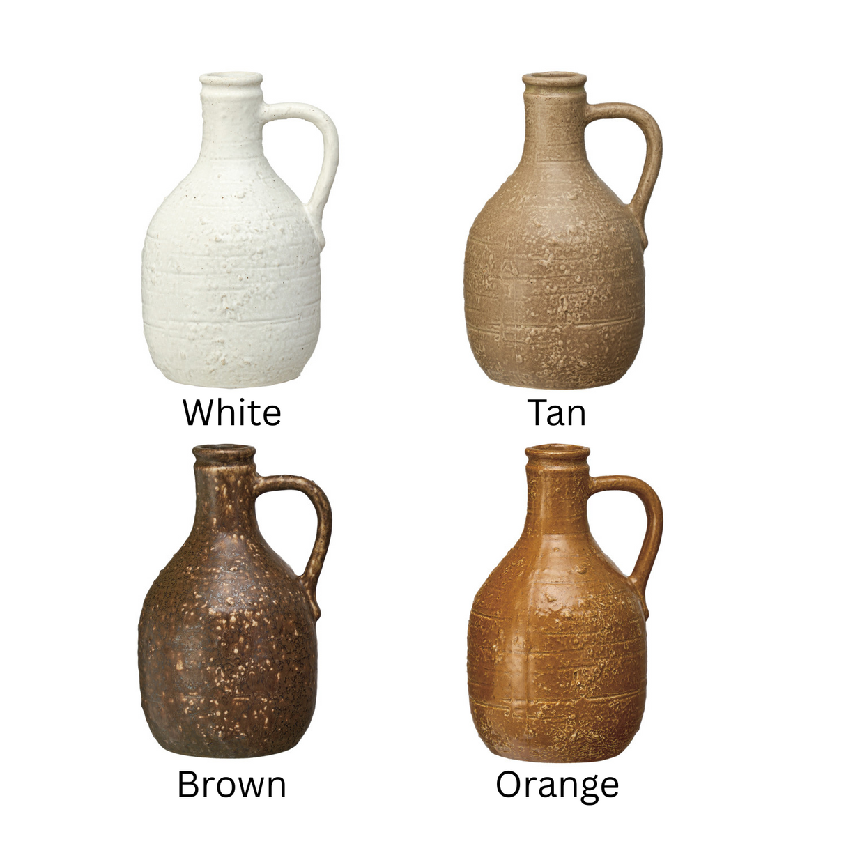 Decorative Stoneware Jug w/ Handle - 4 Colors (Each One Will Vary)